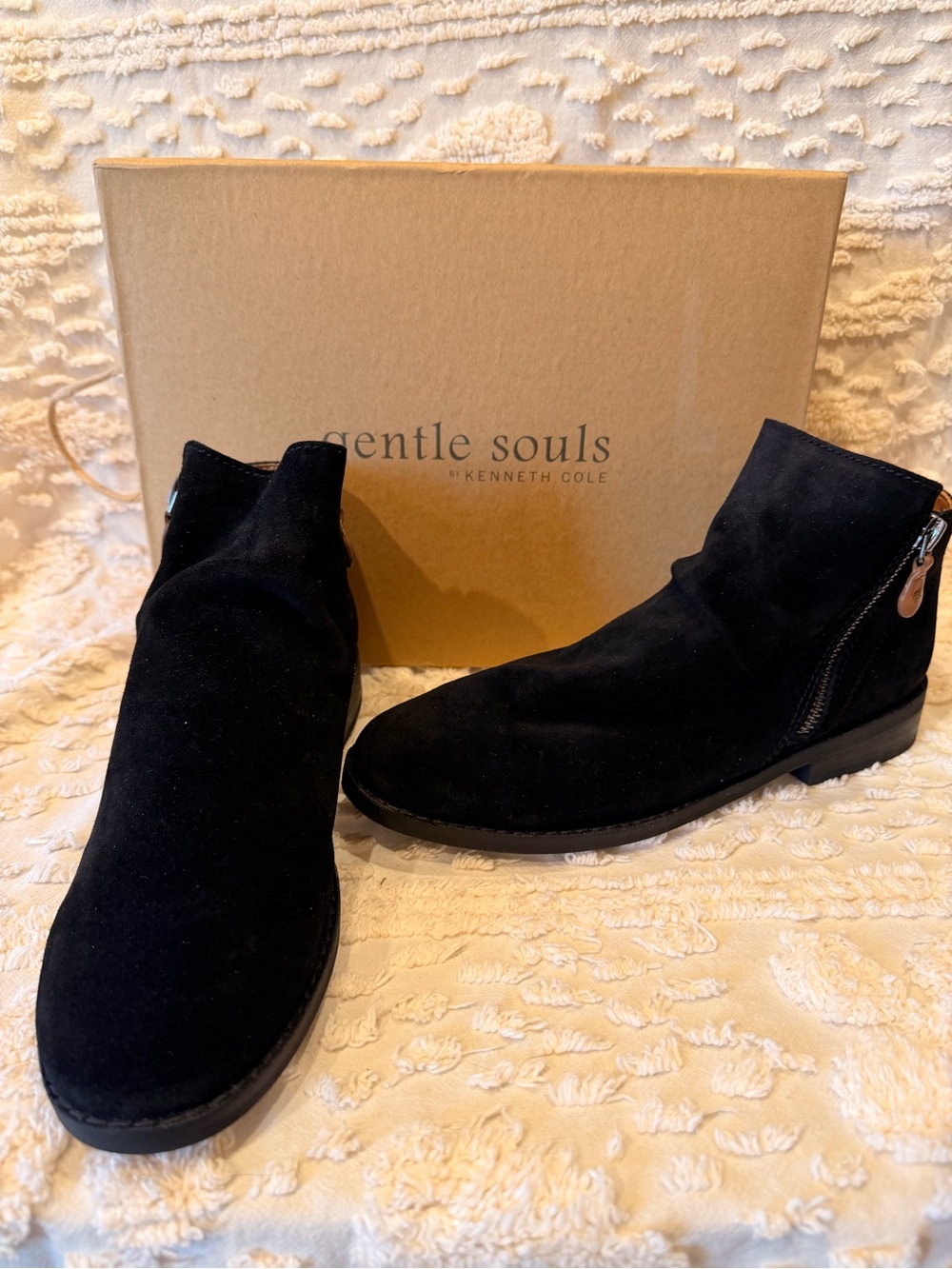 Kenneth Cole Gentle Souls Black Suede Ankle Booties 684